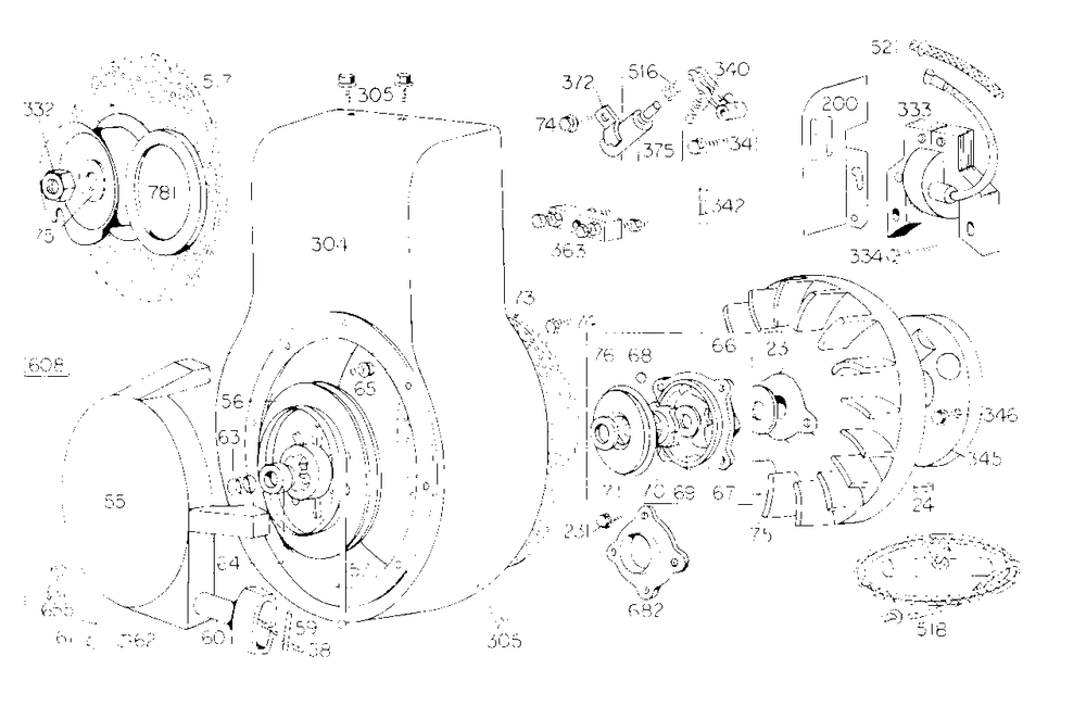 Blower Hsg, Rewind,flywheel Diagram and Parts List for 146402-1224-XX  Briggs and Stratton Engine
